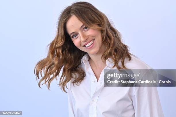 Lou de Laâge attends a photocall for the movie "Coup De Chance" at the 80th Venice International Film Festival on September 04, 2023 in Venice, Italy.