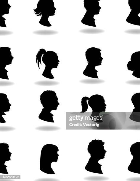 16 silhouettes with shadows on white background  - people plain background stock illustrations