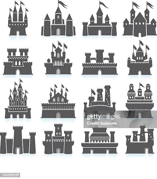 mittelalterlichen burg und festung lizenzfreie vektor icon-set - circa 14th century stock-grafiken, -clipart, -cartoons und -symbole