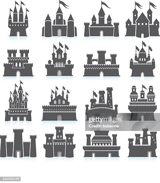 illustrazioni stock, clip art, cartoni animati e icone di tendenza di fortezza medievale castello e set di icone vettoriali royalty-free - castle