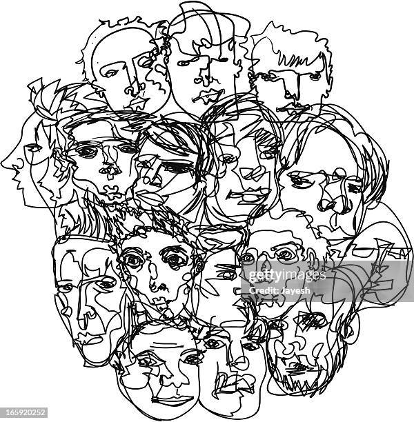 men's faces sketch - human head stock illustrations