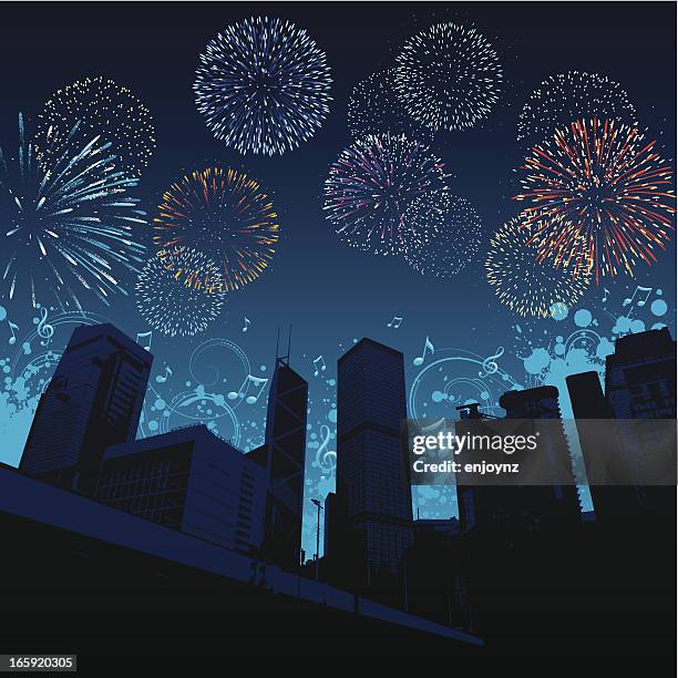 stockillustraties, clipart, cartoons en iconen met city celebration - vuurwerk