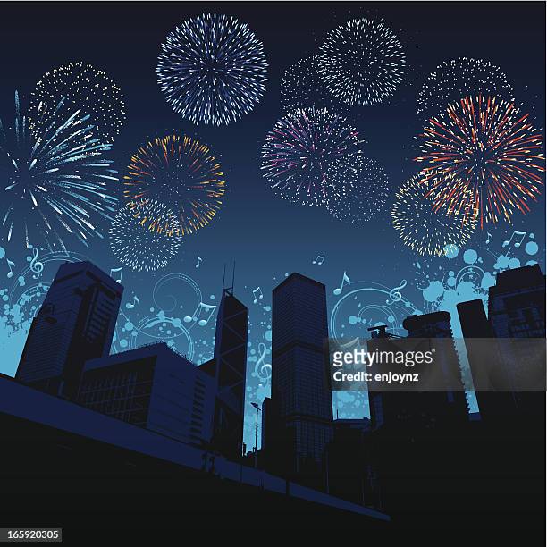 ilustrações de stock, clip art, desenhos animados e ícones de comemoração da cidade - firework display