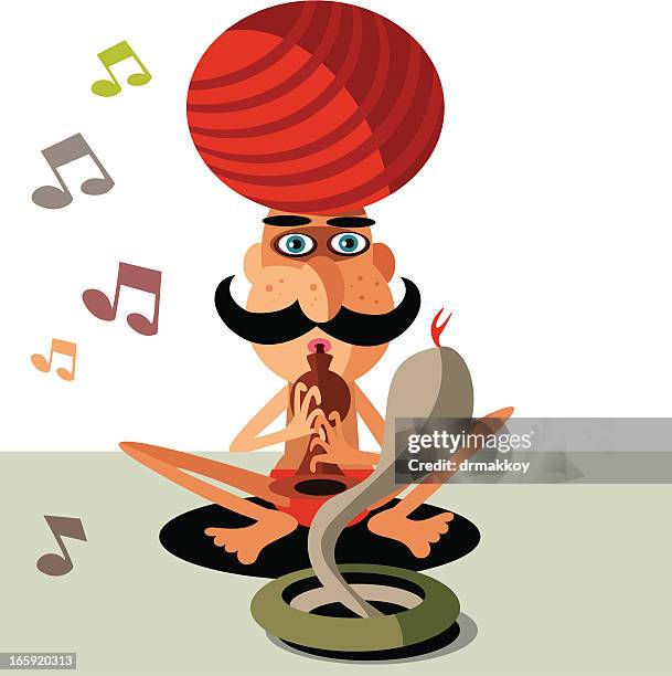 stockillustraties, clipart, cartoons en iconen met snake charmer - cartoon cobra snake