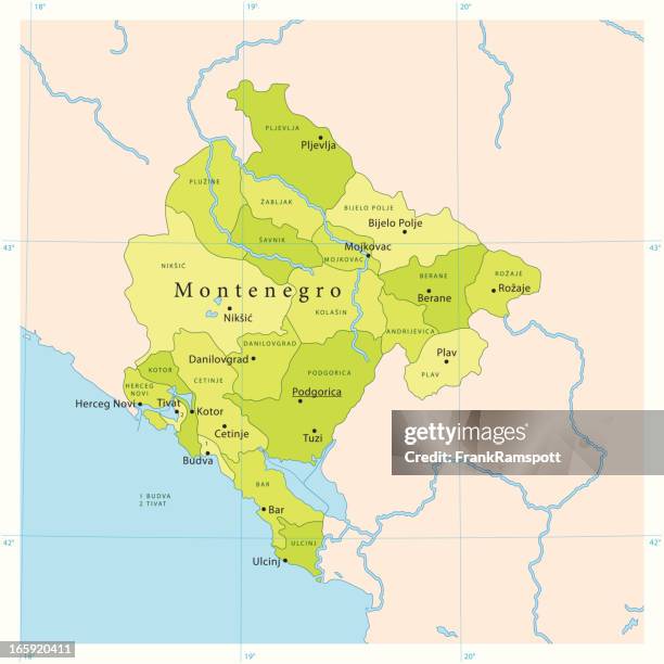 montenegro vector map - kotor stock illustrations