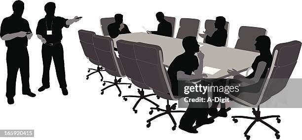 biz meeting vector silhouette - man remote control stock illustrations