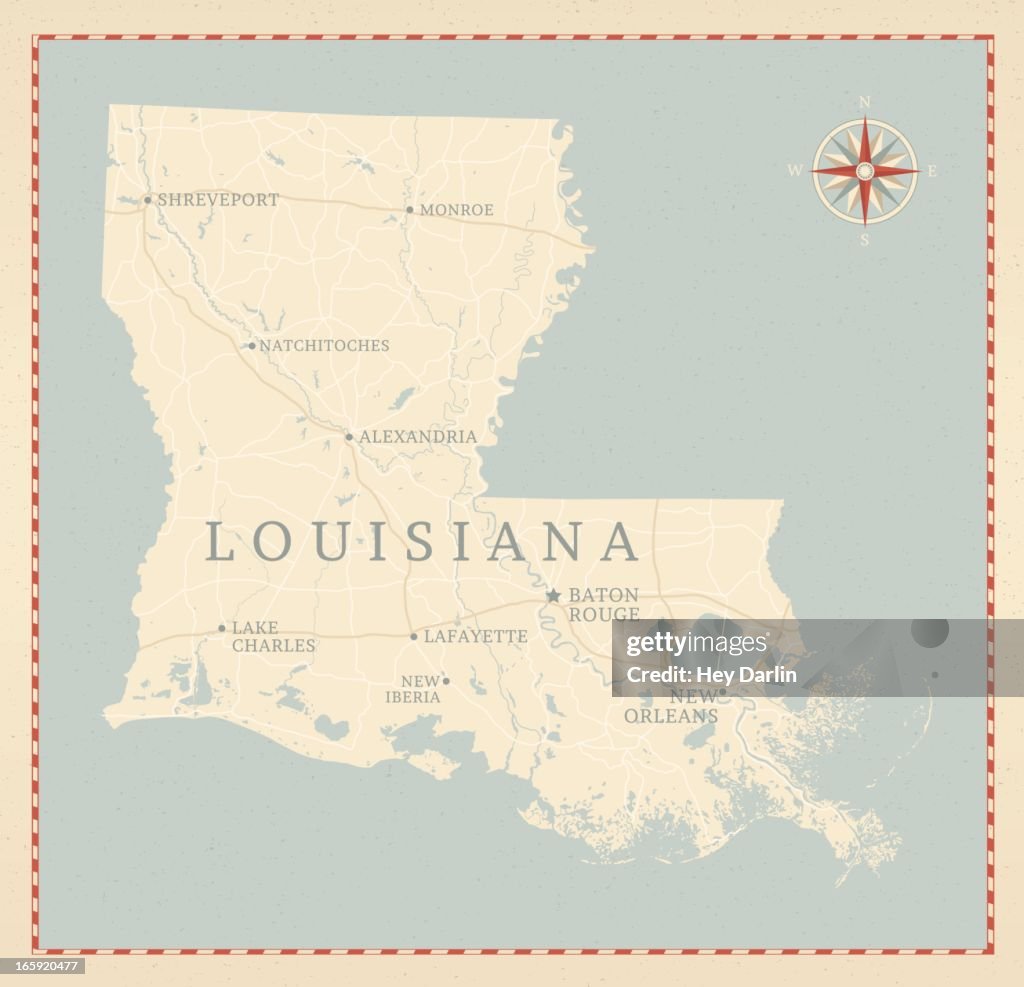 Vintage-Style Louisiana Map