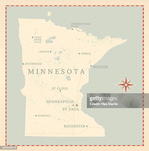 vintage-style minnesota map - minnesota river stock illustrations