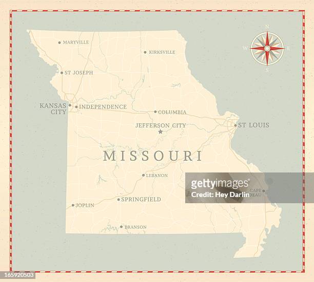 vintage-style missouri map - missouri stock illustrations