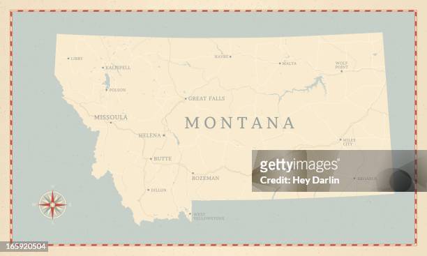 stockillustraties, clipart, cartoons en iconen met vintage-style montana map - kalispell montana