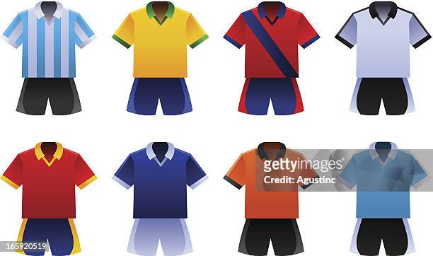 illustrazioni stock, clip art, cartoni animati e icone di tendenza di coppa del mondo di calcio uniformi - strip