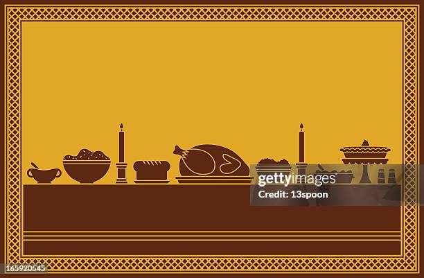 thanksgiving dinner feast - meat pie stock illustrations
