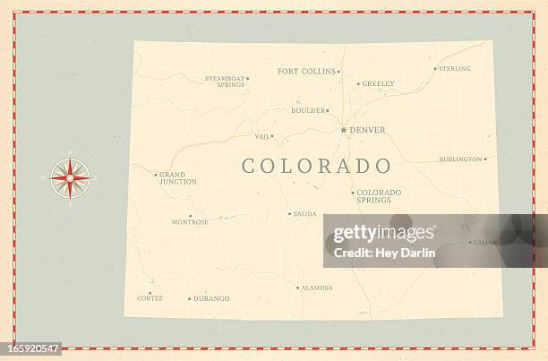 vintage-stil von colorado karte - colorido stock-grafiken, -clipart, -cartoons und -symbole