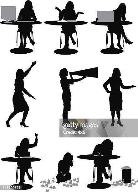 businesswoman in different poses - head in hands vector stock illustrations