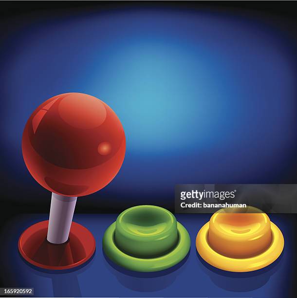 ilustraciones, imágenes clip art, dibujos animados e iconos de stock de de videojuegos y joystick de botón pulsador - amusement arcade