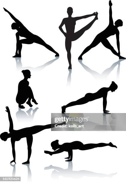 illustrations, cliparts, dessins animés et icônes de silhouettes de yoga sophistiqué - posture du poisson