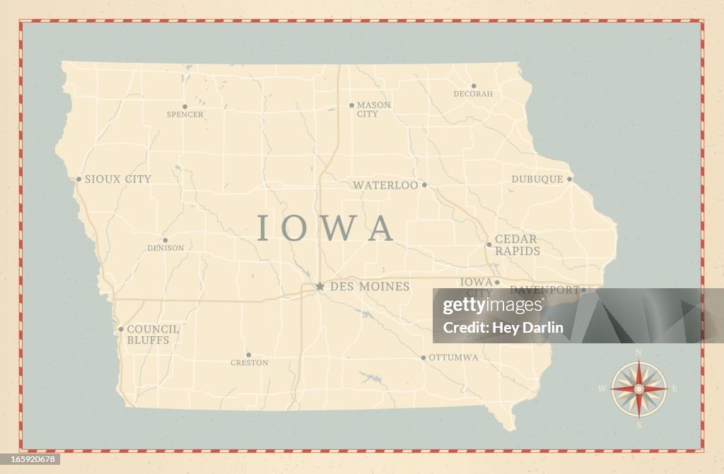 Vintage-Style Iowa Map