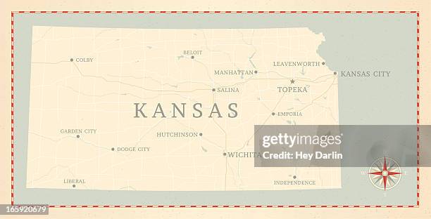 vintage-style kansas map - kansas map stock illustrations