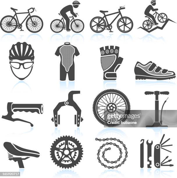 cycling racing black & white royalty free vector icon set - handlebar stock illustrations