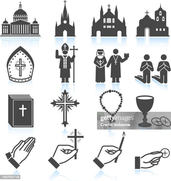 church and religious black & white vector icon set - nun vector stock illustrations