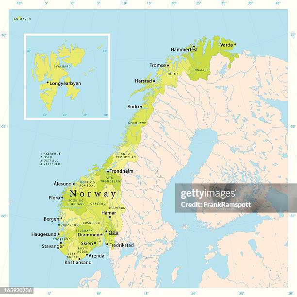 ilustrações, clipart, desenhos animados e ícones de noruega vetor mapa - mar do norte