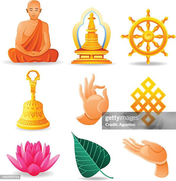 stockillustraties, clipart, cartoons en iconen met buddhism set - dharma wheel