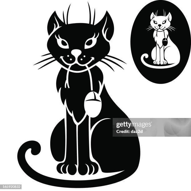 cat & mouse - cat playing white background stock illustrations