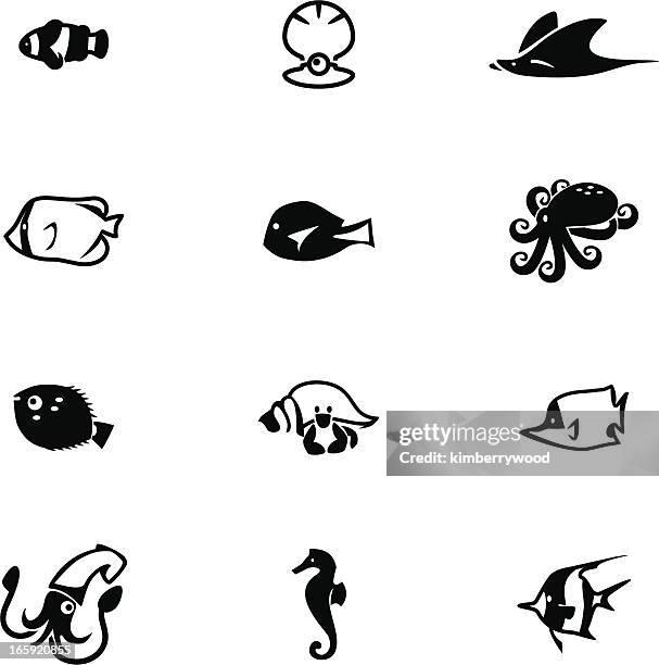 sea life icon set - acanthuridae stock illustrations