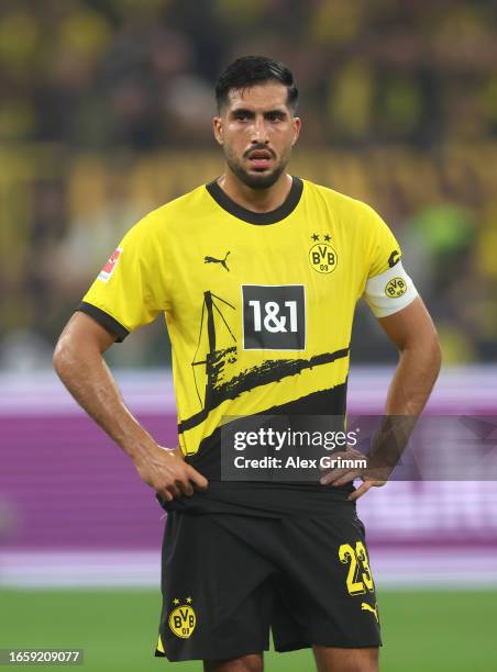 Emre Can of Borussia Dortmund reacts during the Bundesliga match between Borussia Dortmund and 1. FC Heidenheim 1846 at Signal Iduna Park on...