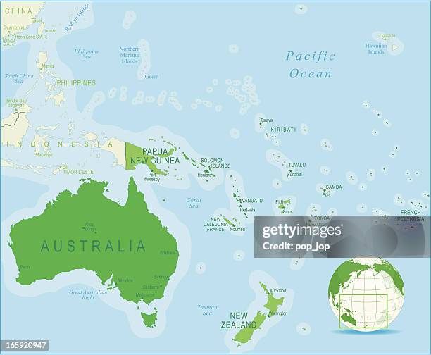 illustrazioni stock, clip art, cartoni animati e icone di tendenza di mappa di australia e oceania - oceania