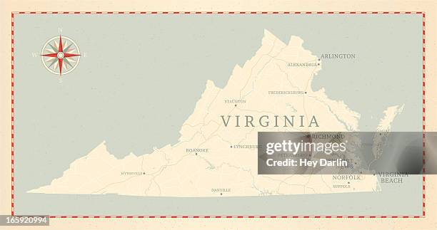 ilustraciones, imágenes clip art, dibujos animados e iconos de stock de estilo vintage virginia, mapa - virginia