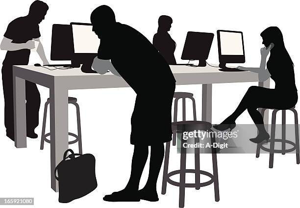 pc in use vector silhouette - person using screen reader stock illustrations