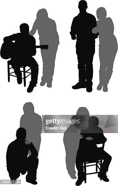 silhouette of couple - rock object stock illustrations