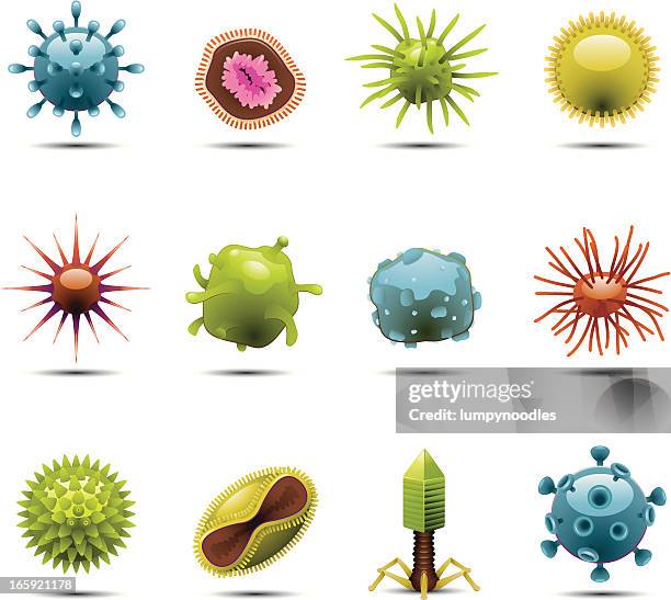 ilustraciones, imágenes clip art, dibujos animados e iconos de stock de iconos del virus - virus hiv