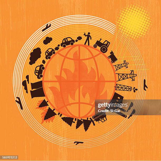 global warming - tractor filling up with fuel stock illustrations