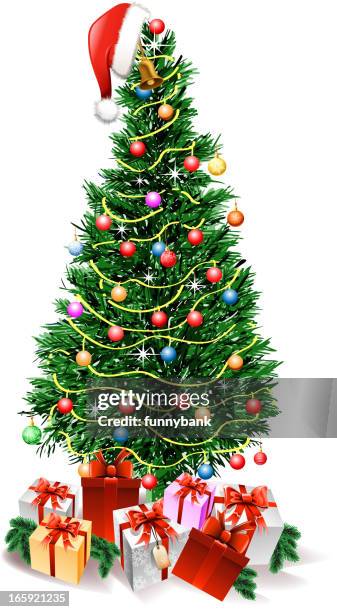 christmas tree gift - gift box orange bow stock illustrations