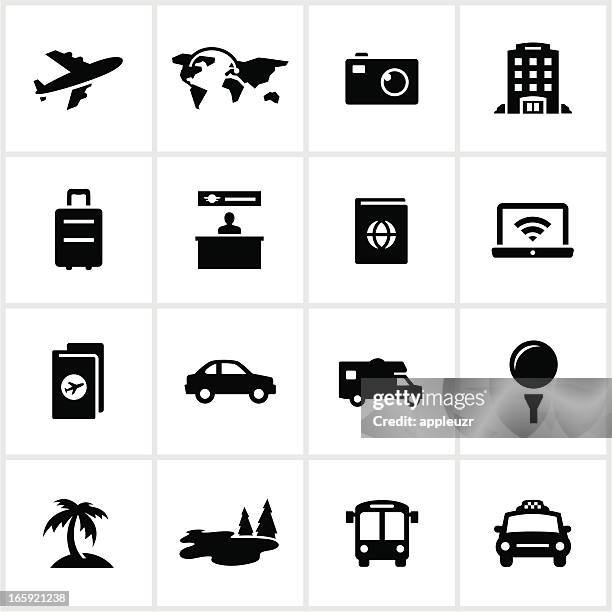 vacations and travel icons - checking in hotel stock illustrations