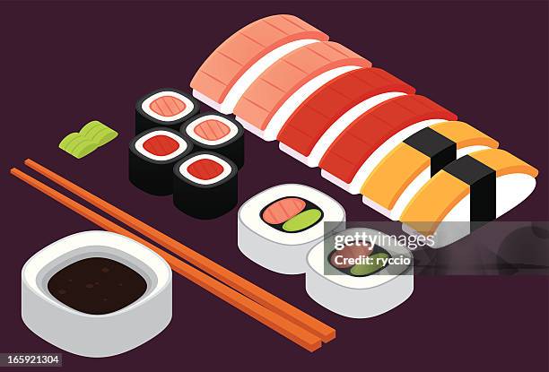sushi-auswahl - hosomaki stock-grafiken, -clipart, -cartoons und -symbole