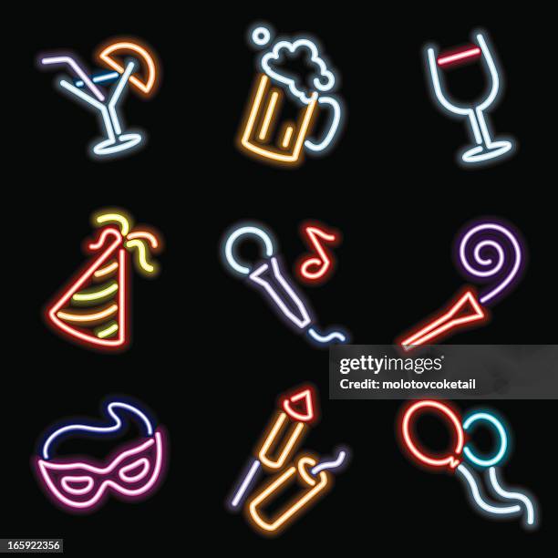 neon icons - party - neun stock illustrations