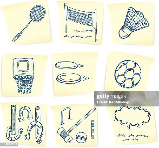 sommer-spiel kritzeleien auf klebezettel - volleyball stock-grafiken, -clipart, -cartoons und -symbole