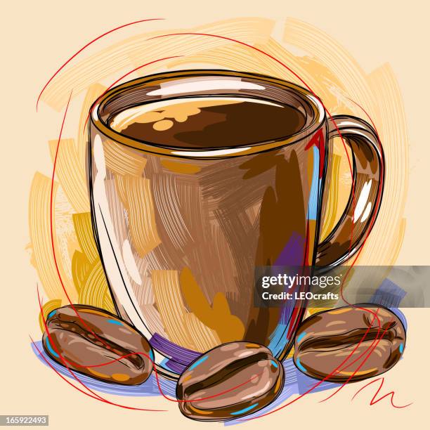 coffee mug - coffee beans background stock illustrations
