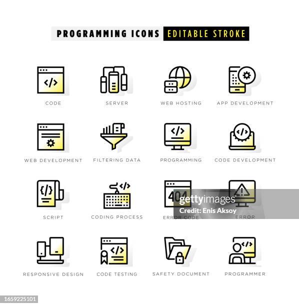 programming icons with yellow inner glow - system admin stock illustrations