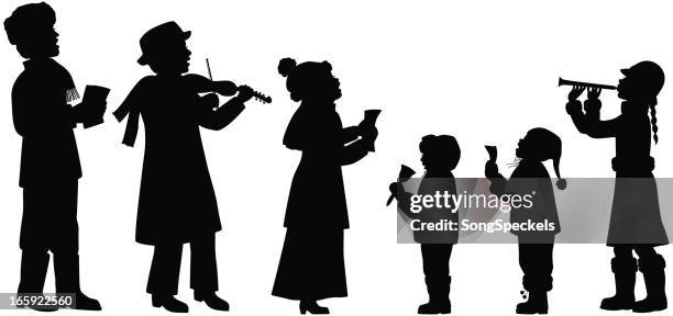 holiday musicians silhouettes - caroler stock illustrations