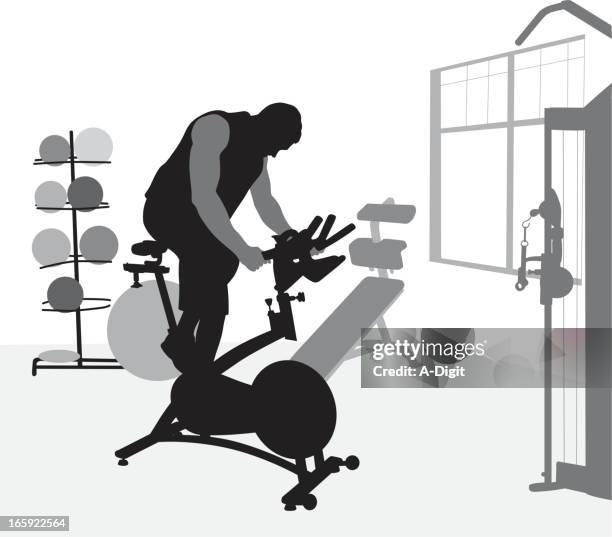pedal pushing vector silhouette - man weights studio stock illustrations