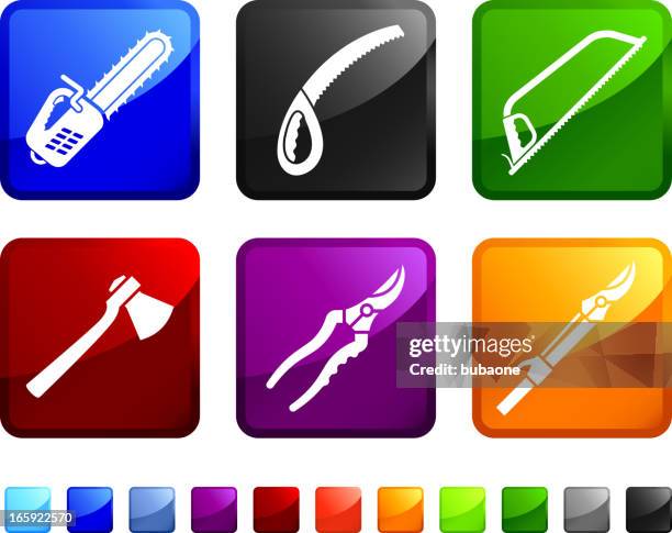 tree surgeon tools royalty free vector icon set stickers - tree maintenance icon stock illustrations