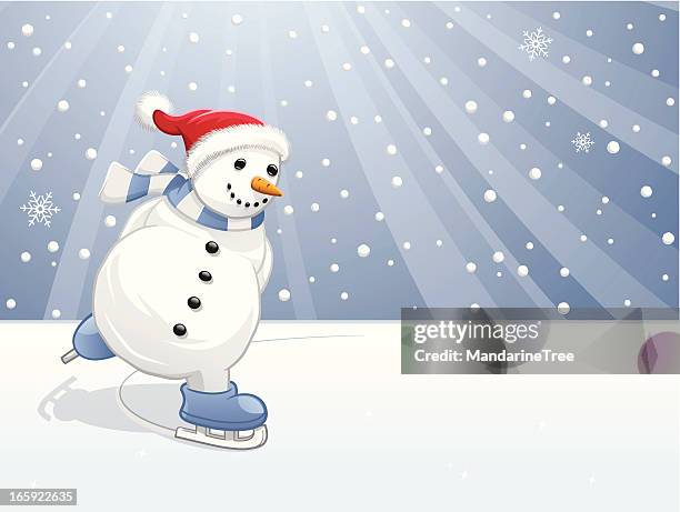 snowman skating - ice skating christmas stock illustrations