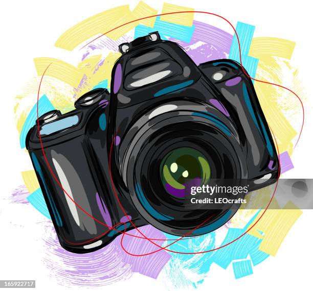ilustrações, clipart, desenhos animados e ícones de câmera digital - câmera slr