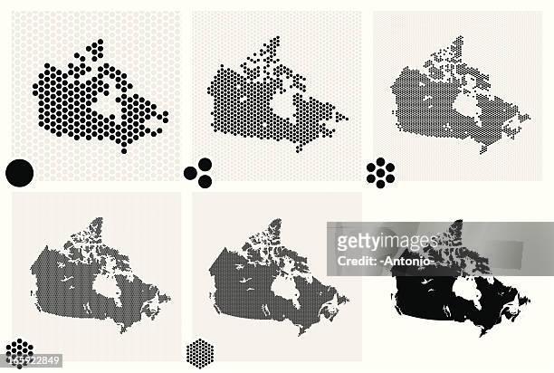 gepunktete karten von kanada in unterschiedlichen auflösungen - canada stock-grafiken, -clipart, -cartoons und -symbole