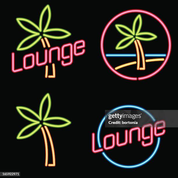 neon "lounge" signs - neon letters stock illustrations