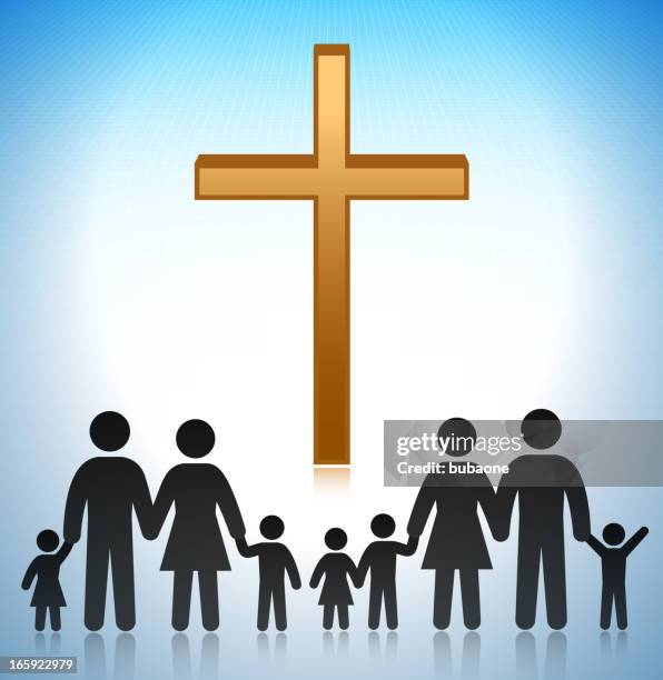 church withe the family concept stick figures - large family stock illustrations